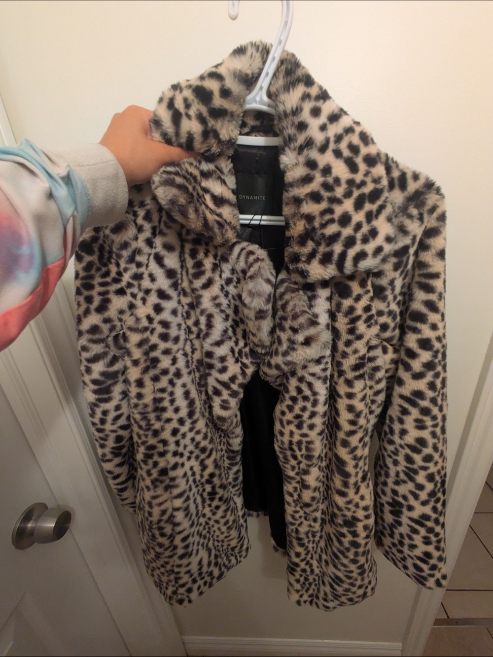 Dynamite Cream and Black Leopard Faux Fur Jacket